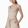 thumbnail image 1 of Women's Cropped Active Tank Top with Built-In Bra and Racerback Design - Medium, Beige, 1 of 6