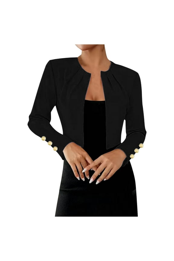 Women's Cropped Blazer Long Sleeve Open Front Fitted Office Work Jacket Elegant Lightweight Suit Coat