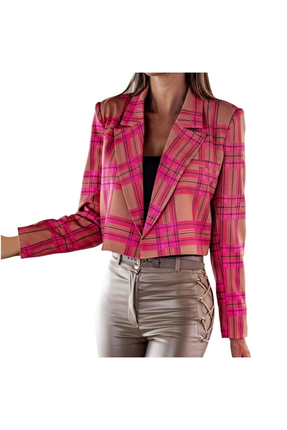 Women's Cropped Blazer Y2k Casual Loose Long Sleeve Cardigan Classic Business Office Lightweight Crop Jacket