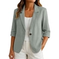 thumbnail image 1 of Women's Cropped Blazers 3/4 Ruched Sleeve Lightweight office Wear Short Blazer with Button Dark Gray XL(XL), 1 of 8
