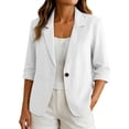 thumbnail image 1 of Women's Cropped Blazers 3/4 Ruched Sleeve Lightweight office Wear Short Blazer with Button White XXL(XXL), 1 of 8