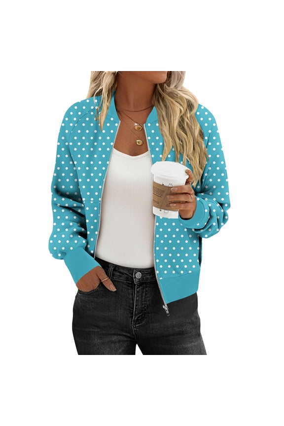 Women's Cropped Bomber Jacket Lightweight Casual Zip up Outerwear Long Sleeve Windbreaker with Pockets