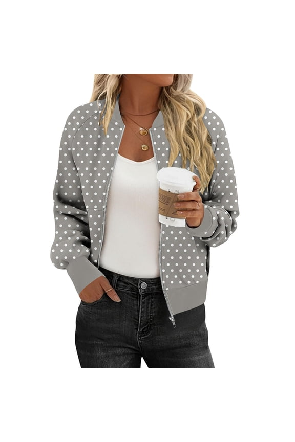 Women's Cropped Bomber Jacket Lightweight Casual Zip up Outerwear Long Sleeve Windbreaker with Pockets