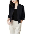 thumbnail image 1 of Women's Cropped Bomber Jackets Casual Lightweight Jacket Zip Up Long Sleeve Coat, 1 of 5