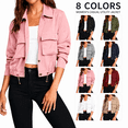 thumbnail image 1 of Women's Cropped Bomber Jackets Lightweight Button Front Stand Collar Drawstring Hem Long Sleeve Coat with Pockets, 1 of 9