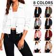 thumbnail image 1 of Women's Cropped Bomber Jackets Lightweight Button Front Stand Collar Drawstring Hem Long Sleeve Coat with Pockets, 1 of 9
