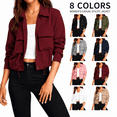 thumbnail image 1 of Women's Cropped Bomber Jackets Lightweight Button Front Stand Collar Drawstring Hem Long Sleeve Coat with Pockets, 1 of 9