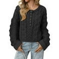thumbnail image 1 of Women's Cropped Cable Knit Sweater Oversized Half Button Pullover (Black, M), 1 of 4
