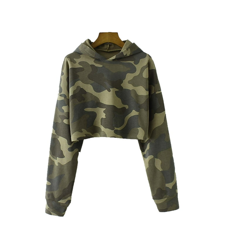 Women's Cropped Camo Hoodies 2024 Fall Long Sleeve Loose Fit