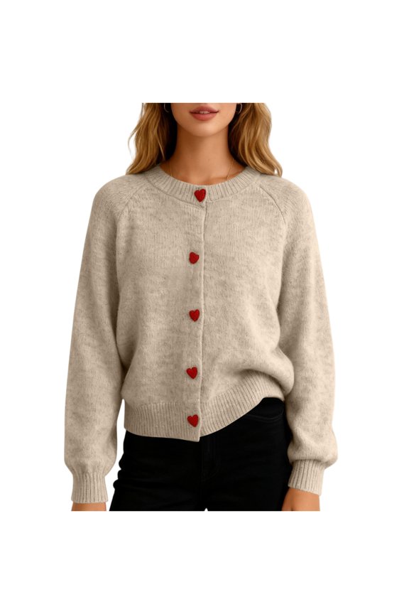 Women's Cropped Cardigan Long Sleeve Knit Button Down Fall Wrap (Khaki, One Size)