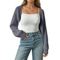 thumbnail image 1 of Women's Cropped Cardigan Open Front Long Sleeve Ribbed Knit Sweater Bolero Shrugs Lightweight Y2K Trendy Loose Fit Outfits Z002-Grey L, 1 of 6