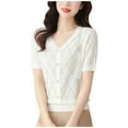 thumbnail image 1 of Women's Cropped Cardigan Puff Short Sleeve V Neck Button Sweater Top Soft Comfortable Casual Knitwear, 1 of 1