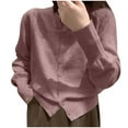 thumbnail image 1 of Women's Cropped Cardigan Solid Button Down Crew Neck Long Sleeve Sweaters Casual Classic Fit Soft Knit Basic Tops, 1 of 5
