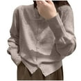 thumbnail image 1 of Women's Cropped Cardigan Solid Button Down Crew Neck Long Sleeve Sweaters Casual Classic Fit Soft Knit Basic Tops, 1 of 5