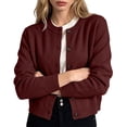 thumbnail image 1 of Women's Cropped Cardigan Sweater Button Front Crew Neck Tops, 1 of 6