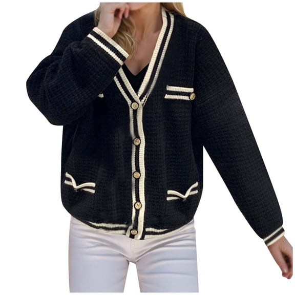 Women's Cropped Cardigan Sweater Long Sleeve Elegant Pearl Button Down Knit Open Front V Neck Casual Jacket Tops