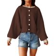 thumbnail image 1 of Women's Cropped Cardigan Sweaters Fall Long Sleeve Open Front Color Block Knit Outwear Coats Brown L, 1 of 8