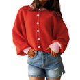 thumbnail image 1 of Women's Cropped Cardigan Sweaters Fall Long Sleeve Open Front Color Block Knit Outwear Coats Red S, 1 of 10