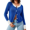 thumbnail image 1 of Women's Cropped Cardigan Sweaters with Button Down Open Front Long Sleeve Fall Trendy Color Block Knit Coats, 1 of 6