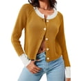 thumbnail image 1 of Women's Cropped Cardigan Sweaters with Button Down Open Front Long Sleeve Fall Trendy Color Block Knit Coats, 1 of 6
