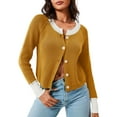 thumbnail image 1 of Women's Cropped Cardigan Sweaters with Button Down Open Front Long Sleeve Fall Trendy Color Block Knit Coats, 1 of 6