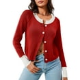 thumbnail image 1 of Women's Cropped Cardigan Sweaters with Button Down Open Front Long Sleeve Fall Trendy Color Block Knit Coats, 1 of 6
