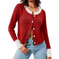 thumbnail image 1 of Women's Cropped Cardigan Sweaters with Button Down Open Front Long Sleeve Fall Trendy Color Block Knit Coats, 1 of 6