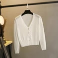 thumbnail image 1 of Women's Cropped Cardigan V-Neck Button Down Knitted Sweater Long Sleeve, 1 of 1
