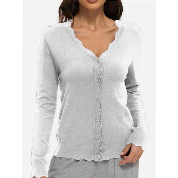 Women's Lightweight Cropped Cardigan Sweater - Long Sleeve Button-Down Open Front