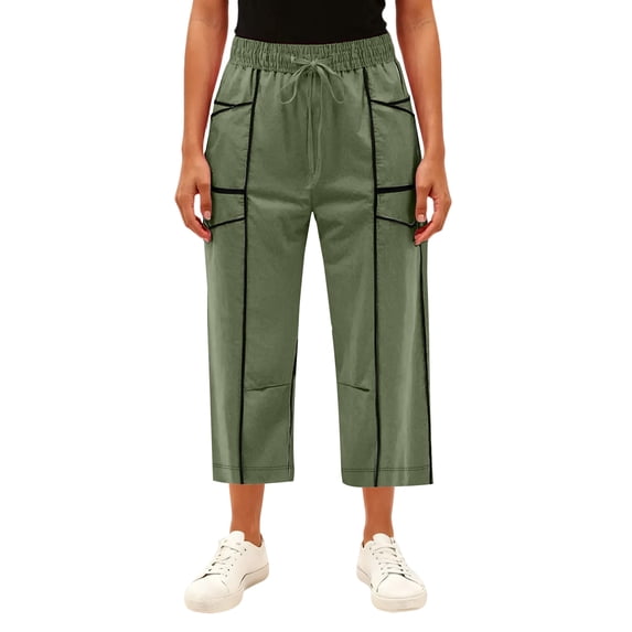 Women's Cropped Cargo Sweatpants Elastic Waist Drawstring Loose Casual Lounge Pants with Pockets