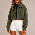 thumbnail image 1 of Women's Cropped Corduroy Zip Jacket, Long Sleeve Collared Outerwear with Chest Pocket for Fall, 1 of 1