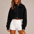 thumbnail image 1 of Women's Cropped Corduroy Zip Jacket, Long Sleeve Collared Outerwear with Chest Pocket for Fall, 1 of 1