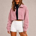 thumbnail image 1 of Women's Cropped Corduroy Zip Jacket, Long Sleeve Collared Outerwear with Chest Pocket for Fall, 1 of 1