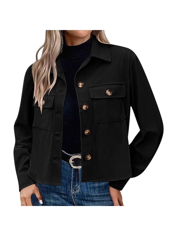 Women's Cropped Denim Jackets Button Down Stretch Boyfriend Jean Jacket Black M