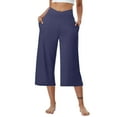 thumbnail image 1 of Women's Cropped Elastic Waist Pants with Pockets, Comfortable Casual Lounge Pants for Spring/Summer, Soft Stretchy Fabric, Limited Time Offer Under 10 Dollars, 1 of 6