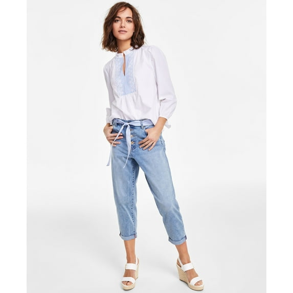 Women's Cropped Faded Tie-Belt Jeans Daniela Wash 8