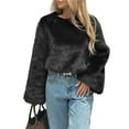 thumbnail image 1 of Women's Cropped Faux Fur Jacket Fashion Long Sleeve Casual Short Coat with Zipper, 1 of 8
