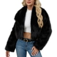 thumbnail image 1 of Women's Cropped Faux Fur Jacket Fuzzy Open Front Lapel Jacket Winter Warm Outwear Jacket Black 3XL, 1 of 9