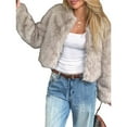 thumbnail image 1 of Women's Cropped Faux Fur Jacket Long Sleeve Open Front Cardigan Casual Short Coat L, 1 of 7
