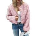 thumbnail image 1 of Women's Cropped Faux Fur Jacket Long Sleeve Open Front Cardigan Casual Short Coat Light Pink XL, 1 of 7