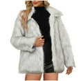 thumbnail image 1 of Women's Cropped Faux Fur Jacket Loose Lapel Long Sleeve Warm Winter Coats Shaggy Furry Outerwear with Pockets, 1 of 7