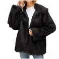 thumbnail image 1 of Women's Cropped Faux Fur Jacket Loose Lapel Long Sleeve Warm Winter Coats Shaggy Furry Outerwear with Pockets, 1 of 5