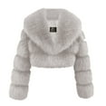 thumbnail image 1 of Women's Cropped Faux Fur Jacket Shaggy Open Front Lapel Jacket Fall and Winter Outwear for Evening Dresses Beige M, 1 of 5