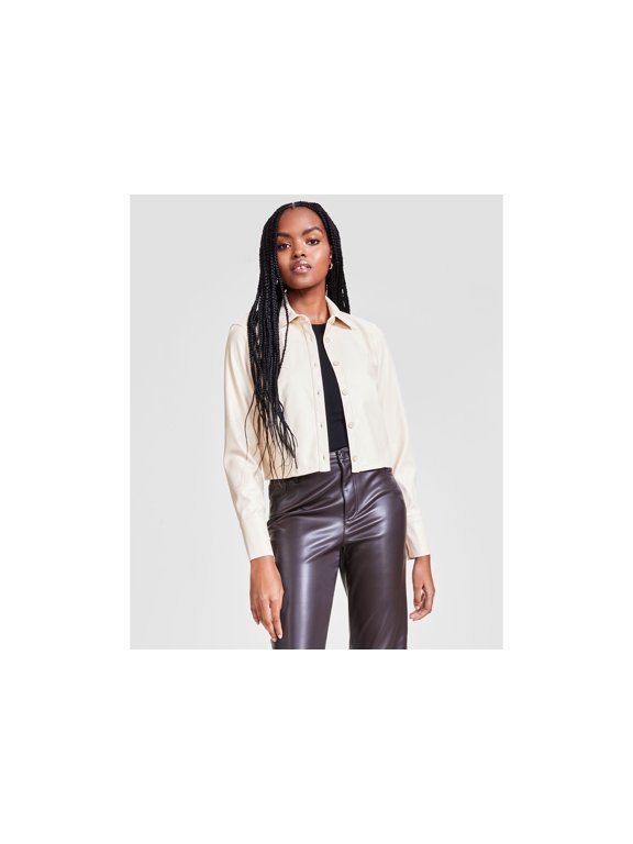 Women's Cropped Faux-Leather Jacket Brazilian Sand XL