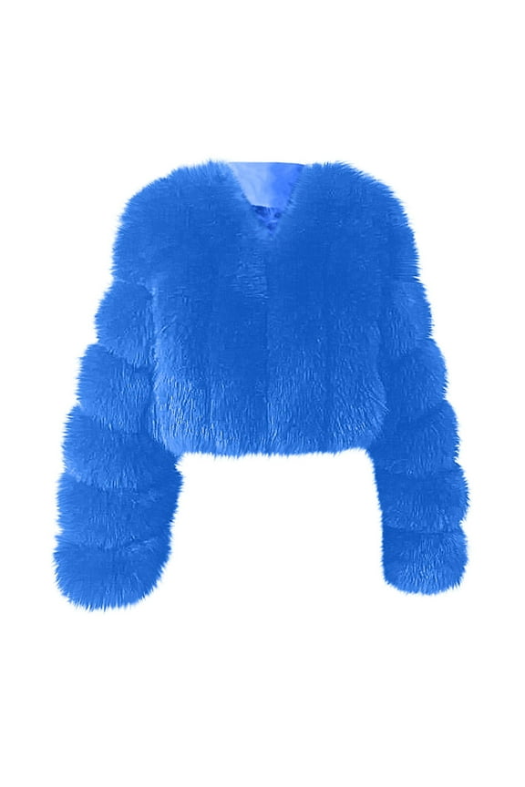 Women's Cropped Fluffy Faux Fur Jackets Shaggy Winter Coats Luxury Open Front Furry Fuzzy Warm Outerwear Cardigans