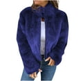 thumbnail image 1 of Women's Cropped Fuzzy Fleece Jacket Full Zip Up Long Sleeve Faux Fur Winter Coats Warm Fuffy Outerwear, 1 of 5