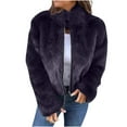 thumbnail image 1 of Women's Cropped Fuzzy Fleece Jacket Full Zip Up Long Sleeve Faux Fur Winter Coats Warm Fuffy Outerwear, 1 of 6