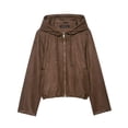 thumbnail image 1 of Women's Cropped Hooded Jacket Drawstring Casual Solid Color Zipper Outerwear Coats with Pockets Brown L, 1 of 2