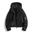 thumbnail image 1 of Women's Cropped Hooded Windbreaker Jacket Lightweight Waterproof Outdoor Coat Solid Color Zip up Casual Rain Jacket with Pockets S-2XL Black, 1 of 4