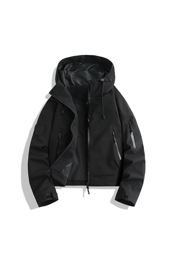 Women's Cropped Hooded Windbreaker Jacket Lightweight Waterproof Outdoor Coat Solid Color Zip up Casual Rain Jacket with Pockets S-2XL Black
